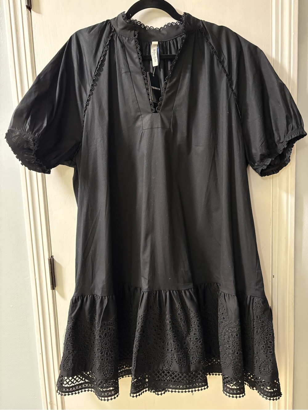 torrid Black Eyelet Trim Puff Sleeve Tunic